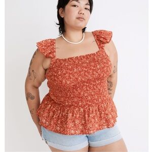 Madewell Plus Lucie Smocked Peplum Top in Piazza Floral NWT 24W